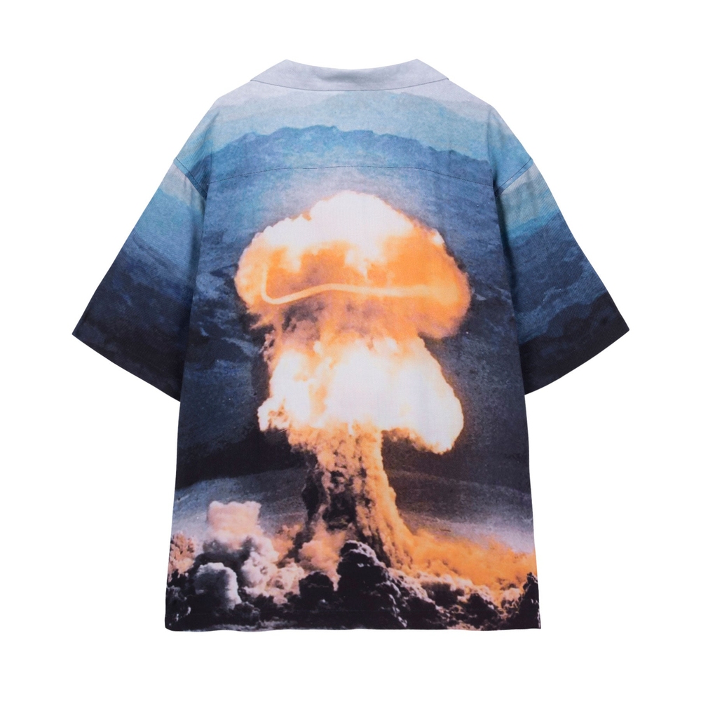 NO NUKES BUTTON UP Blue