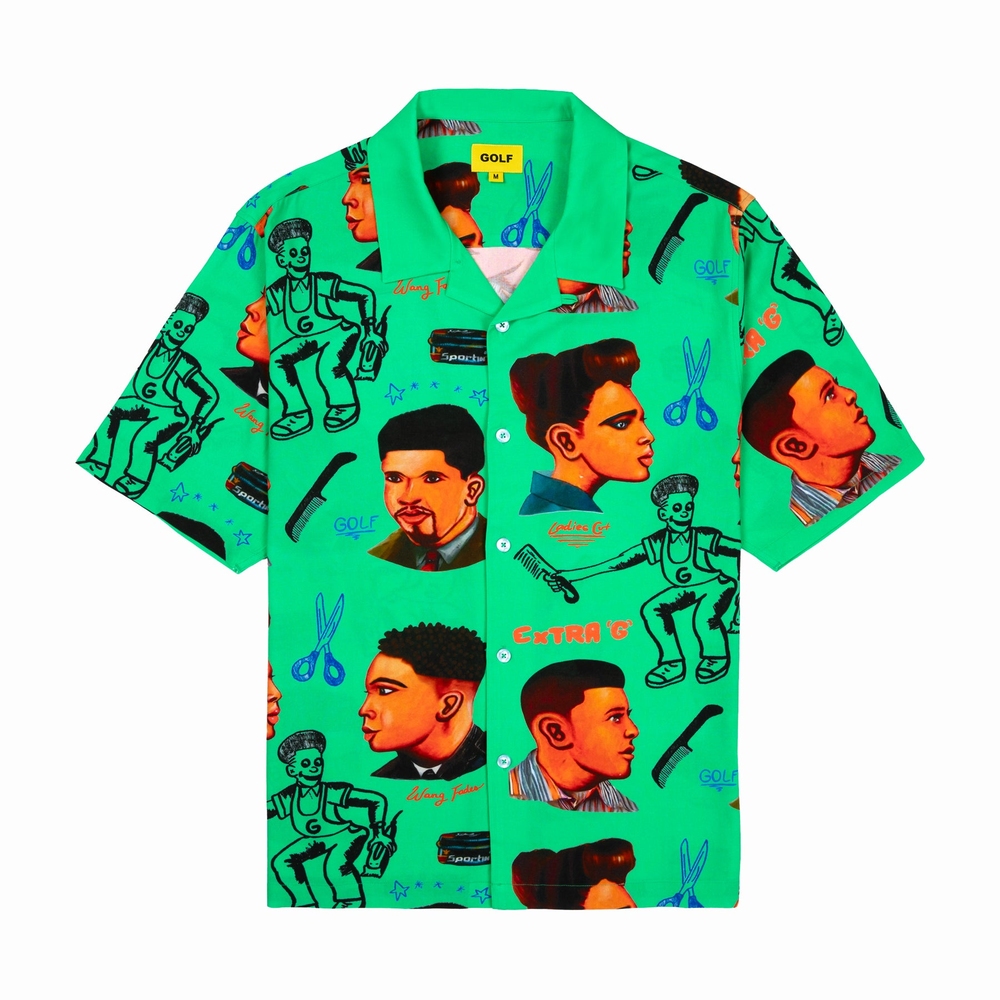 BARBERSHOP RAYON BUTTON UP Green