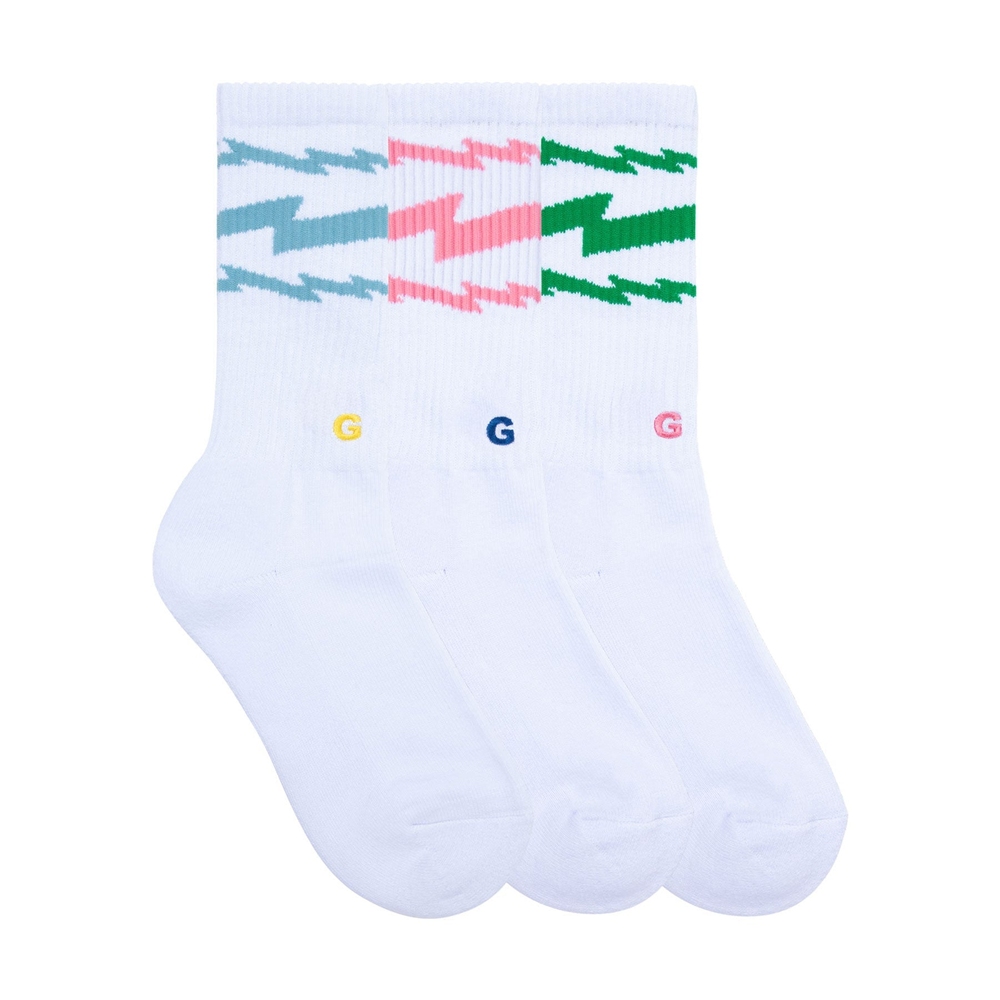 3PK LIGHTNING SOCKS White/Lt Blue, White/Pink, White/Green